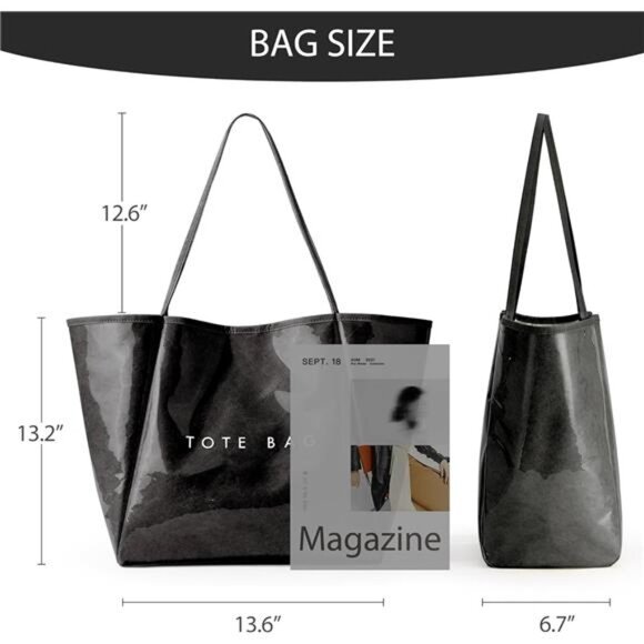 Women’s Large PVC Black Tote Bag Oversized Shopper Handbag with Shoulder Straps - Picture 3 of 6